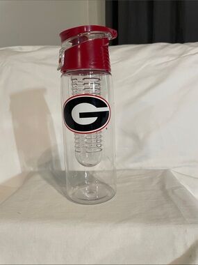 Clear Infuser Water Bottle with Red Lid and Team Logo